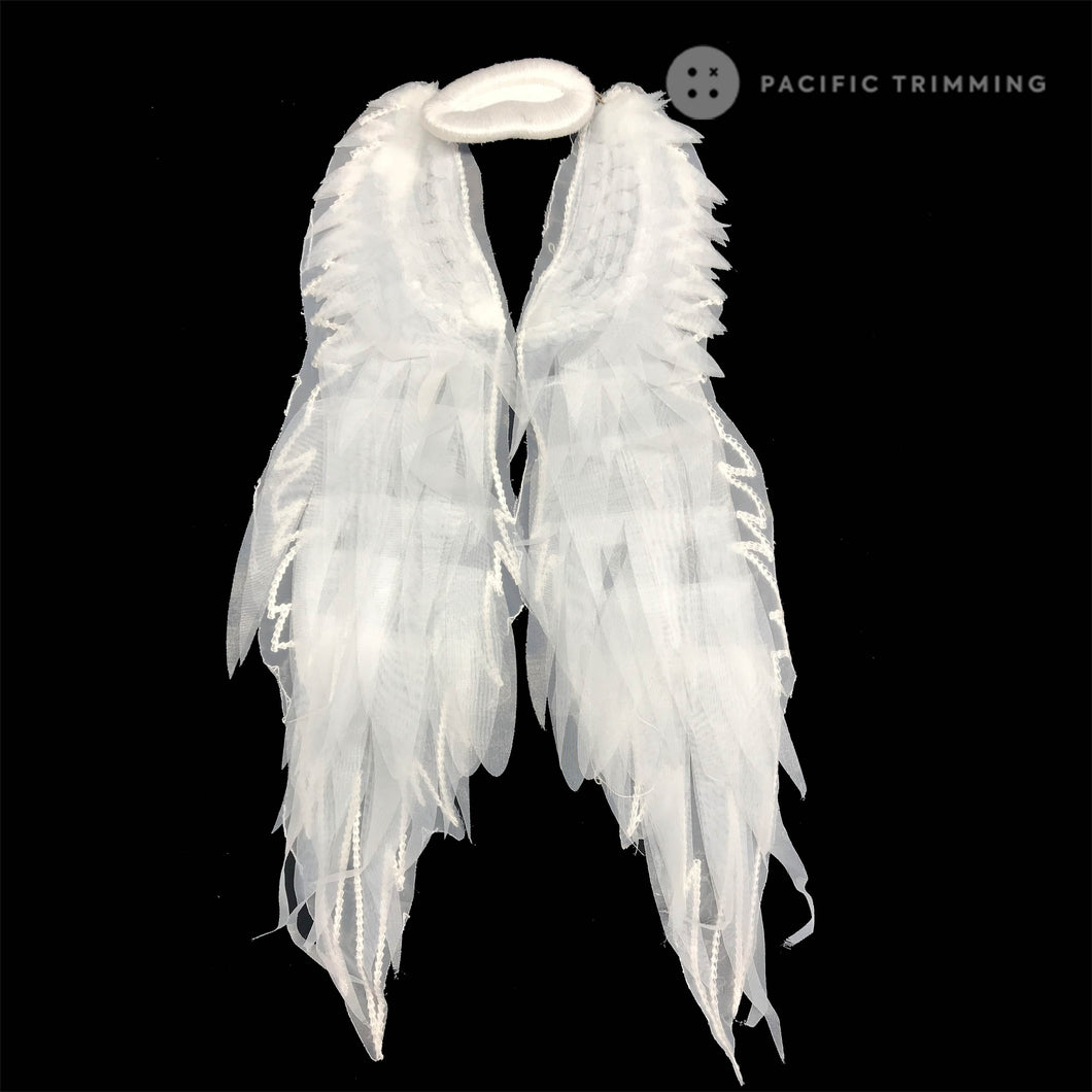 21 Inch Organza Pair of Wings Sew On Patch White